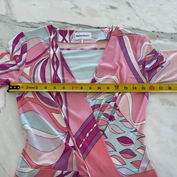 EMILIO PUCCI PINK MULTI FAUX WRAP BELTED DRESS SIZE IT 42 / US 8 - Picture 8 of 14